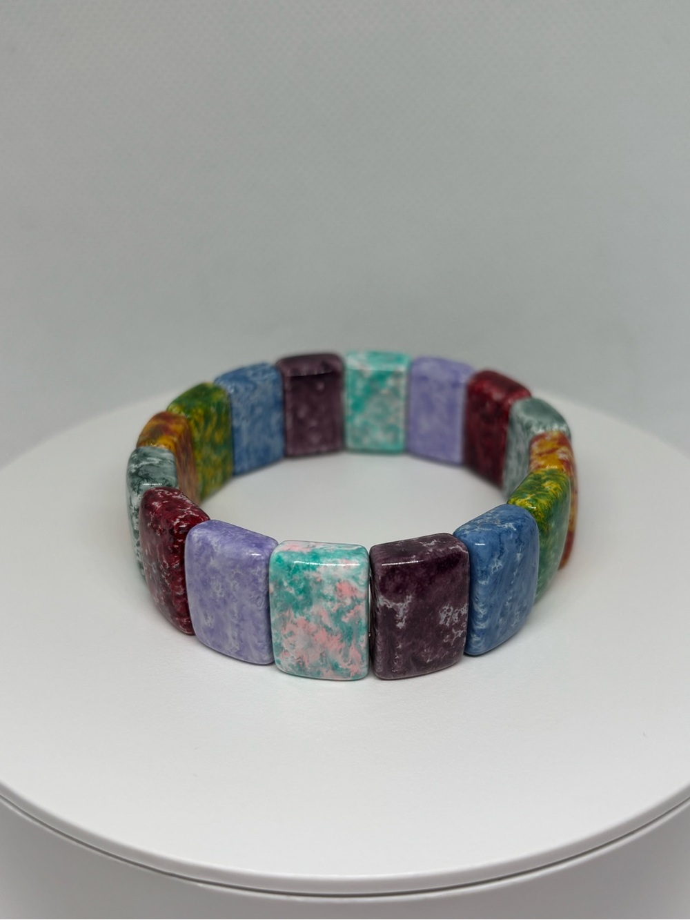 Hand crated Multi color Rectangular stone look glass Bead Stretch Bracelet